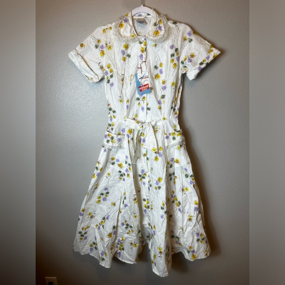 Vintage 50’s/60’s Deadstock Everglaze Cotton Allendale Fashion Fit & Flare Dress - Picture 2 of 8